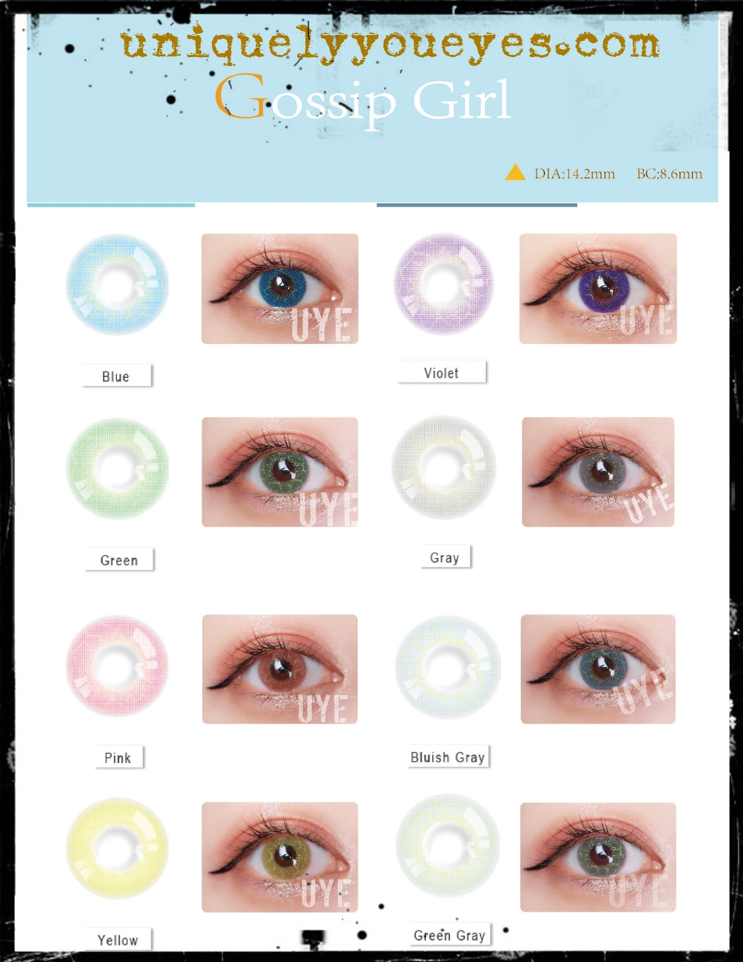 ELECTRICALLY NATURAL Gray Grey Thunder COLORED CONTACT LENS GOSSIP GIRL-GOSSIP GIRL-UNIQUELY-YOU-EYES